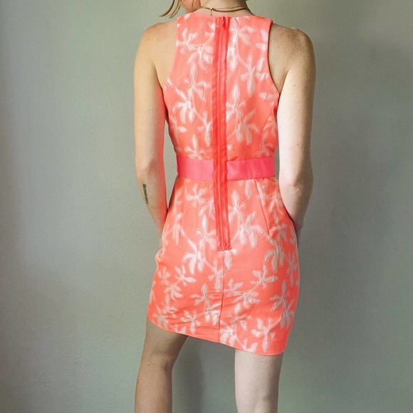 Milly New York Orange Satin Floral Jacquard Zip Up Cinched Mini Dress - Picture 5 of 8